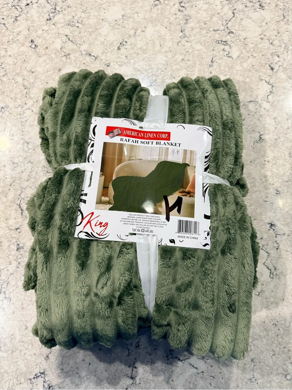 NEW King Size Rafah Soft Blanket American Linen Corp  - Olive Green